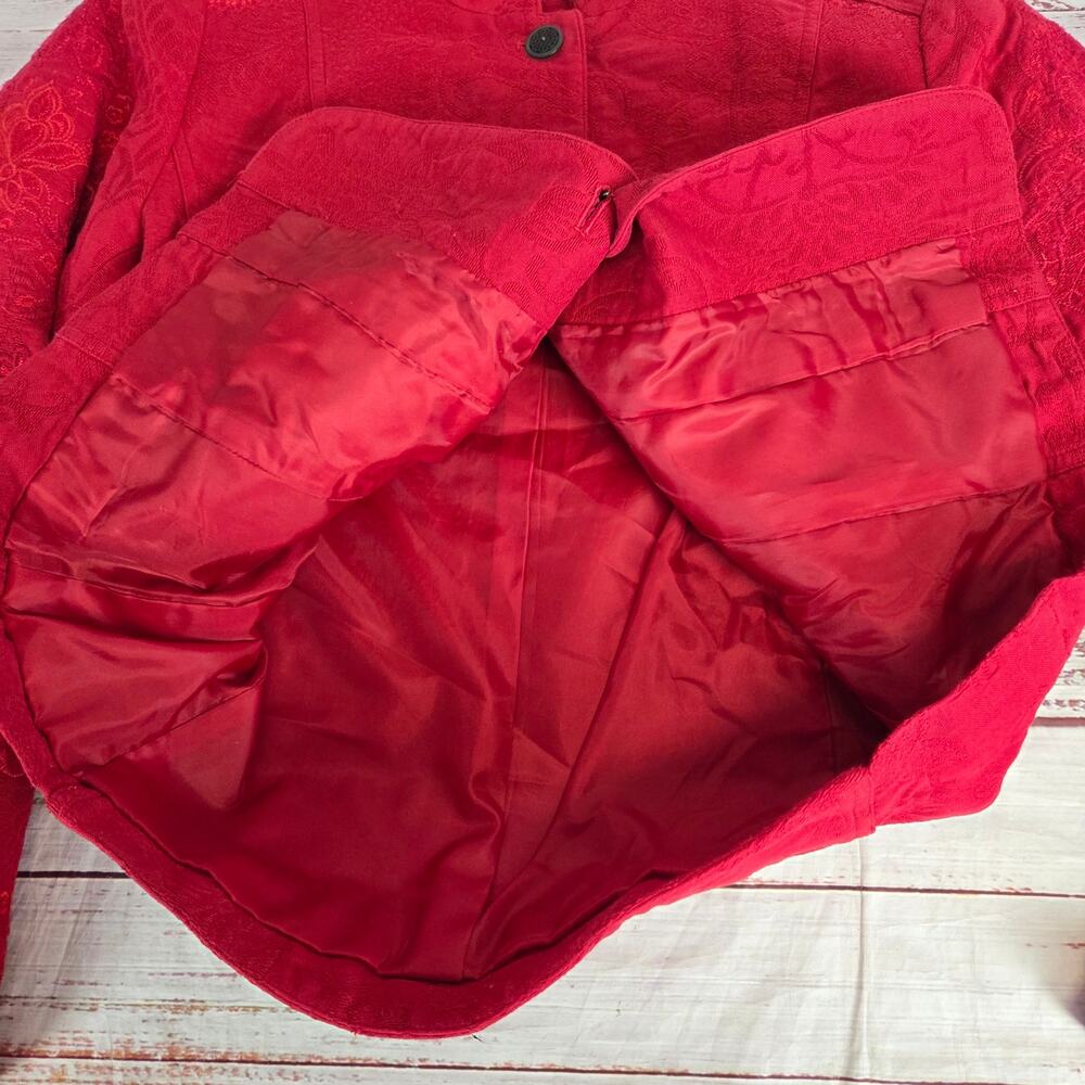 Coldwater Creek Red Floral Embroider Blazer 10 Casual Chic Asian Inspired Jacket - Picture 11 of 15